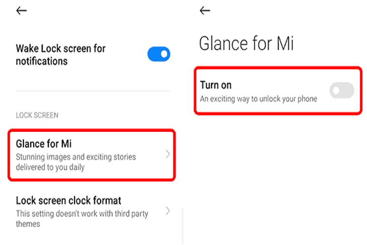 Step 1 of how to turn off Glance on Mi
